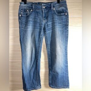 Miss Me JP5082P13 Capri Jeans Women’s Vtg Blue Angel Wings Sequins Pockets Sz 29